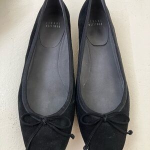 Stuart Weitzman Black Suede Bow Ballet Flats